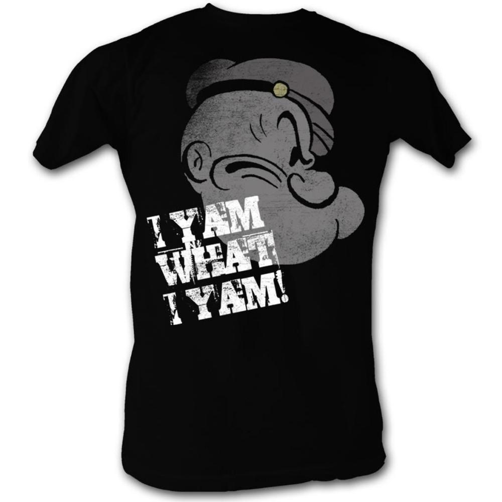 Popeye Profile I Yam Black Adult T-Shirt